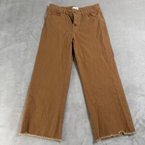 AnnieWear Los Angeles Women Brown Wide Leg Raw Hem Button Fly Pants Size L